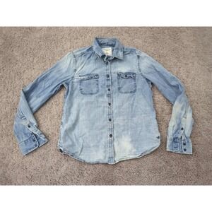 American Eagle Button Up Shirt Womens M Light Wash Denim Western